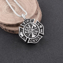 Silver Fire Department Firefighter Symbol Cremation Urn Necklace