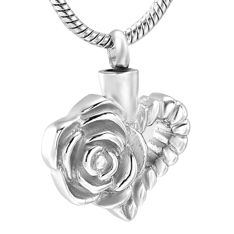 Silver Floral Heart Cremation Urn Necklace