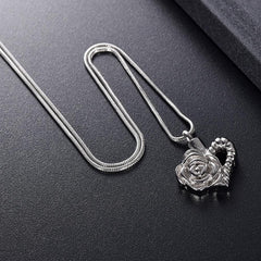 Silver Floral Heart Cremation Urn Necklace