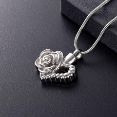Silver Floral Heart Cremation Urn Necklace