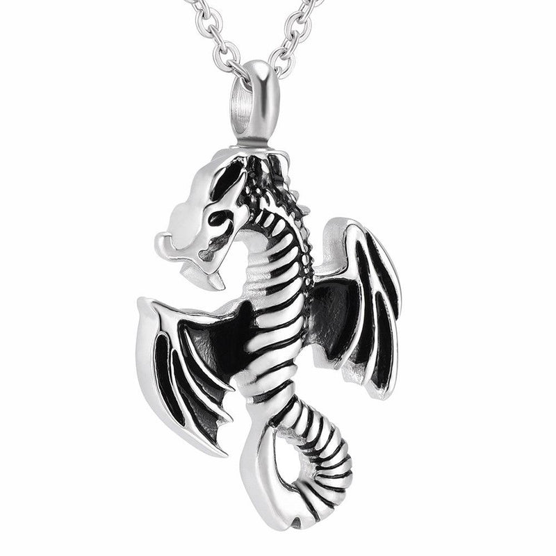 Silver Flying Dragon Cremation Urn Necklace