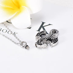 Silver Flying Dragon Cremation Urn Necklace
