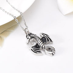 Silver Flying Dragon Cremation Urn Necklace