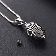 Silver Football Cremation Urn Necklace