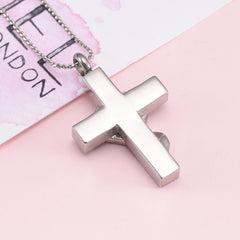 Silver Heart Cross With Turquoise Heart Center Cremation Urn Necklace
