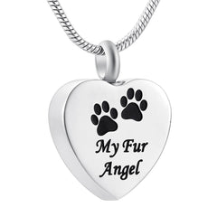 Silver Heart My Fur Angel & Paws Cremation Urn Necklace