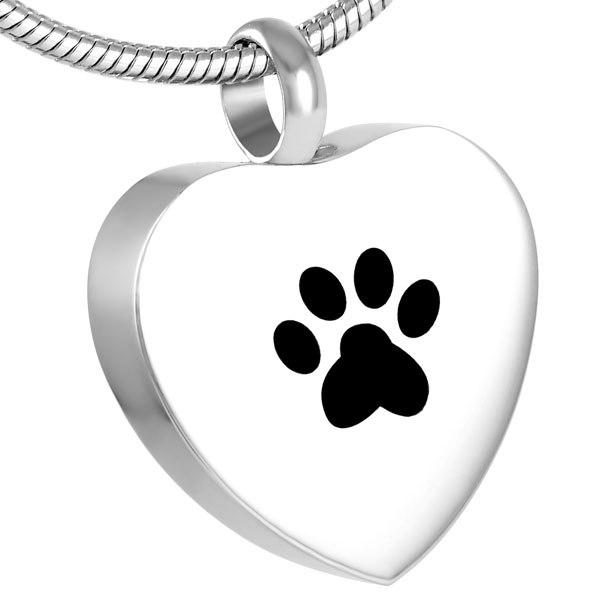 Silver Heart Paw Print Cremation Urn Necklace