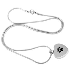Silver Heart Paw Print Cremation Urn Necklace