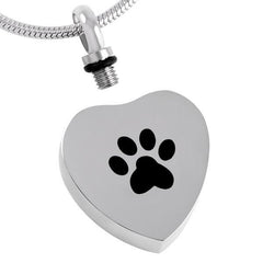 Silver Heart Paw Print Cremation Urn Necklace