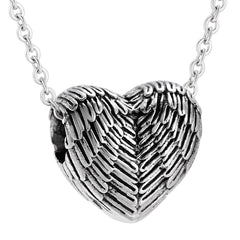 Silver Heart Shaped Angel Wings Cremation Urn Necklace