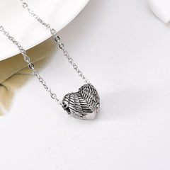 Silver Heart Shaped Angel Wings Cremation Urn Necklace