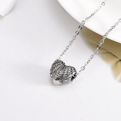 Silver Heart Shaped Angel Wings Cremation Urn Necklace
