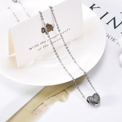 Silver Heart Shaped Angel Wings Cremation Urn Necklace