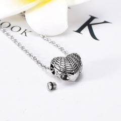 Silver Heart Shaped Angel Wings Cremation Urn Necklace