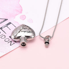 Silver Heart Shaped Cremation Urn Necklace With Angel Wings Engraved "Mother Of An Angel"