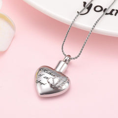 Silver Heart Shaped Cremation Urn Necklace With Angel Wings Engraved "Mother Of An Angel"