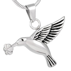 Silver Hummingbird Cremation Urn Necklace