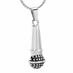 Silver Microphone Cremation Urn Necklace