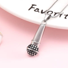 Silver Microphone Cremation Urn Necklace