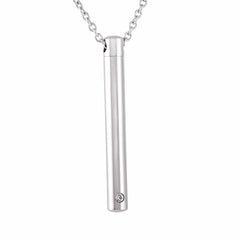 Silver Minimalist Cremation Urn Necklace With Rhinestone Gem