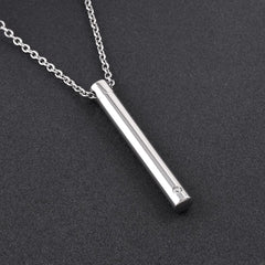 Silver Minimalist Cremation Urn Necklace With Rhinestone Gem