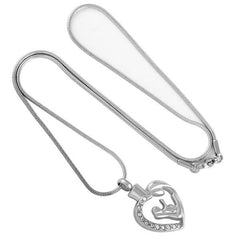 Silver Mother and Child Cremation Urn Necklace With Rhinestone Heart