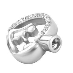 Silver Mother and Child Cremation Urn Necklace With Rhinestone Heart