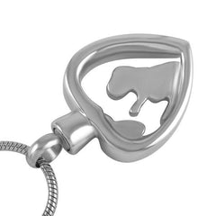 Silver Mother and Child Cremation Urn Necklace With Rhinestone Heart
