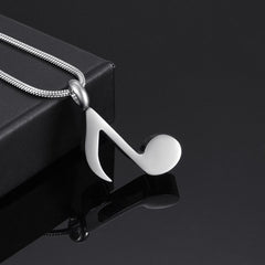 Silver Musical 8th Note Cremation Urn Necklace