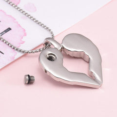 Silver & Rhinestone Heart Shaped Angel Wings Cremation Urn Necklace