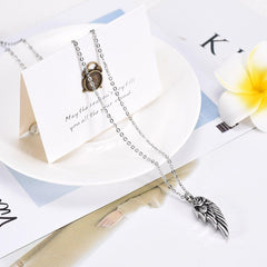 Silver Rose & Angel Wing Cremation Urn Necklace