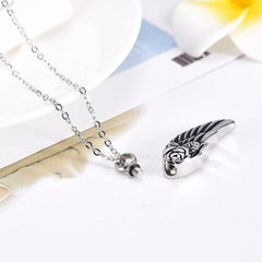 Silver Rose & Angel Wing Cremation Urn Necklace
