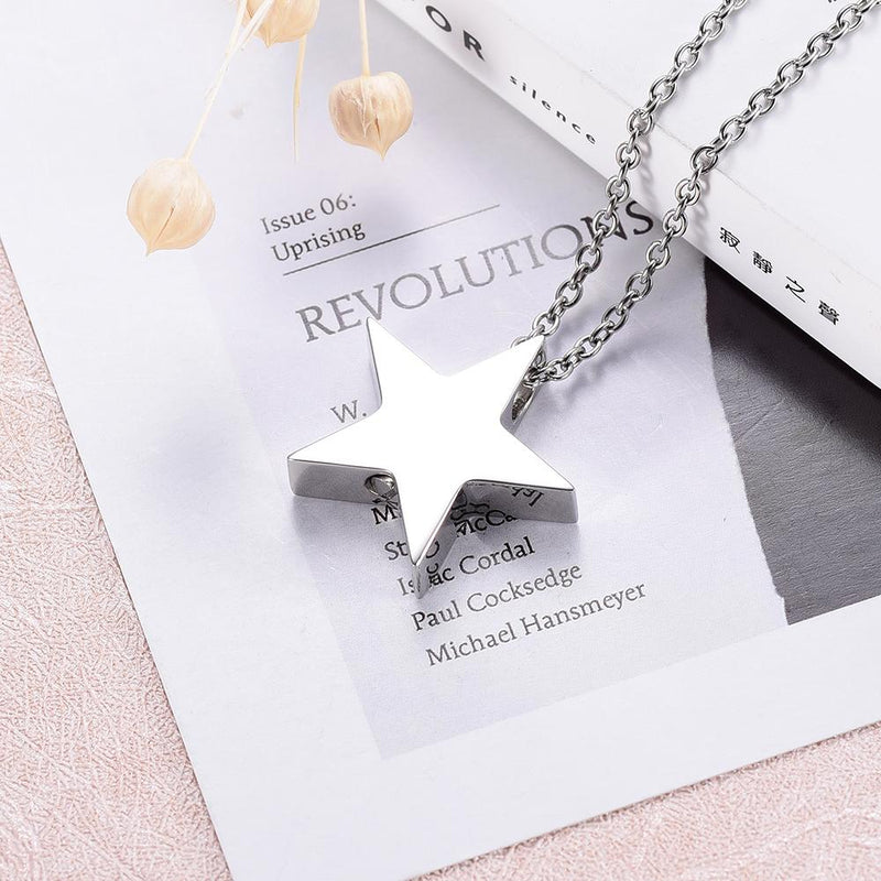 Silver Shining Star Shaped Cremation Urn Necklace