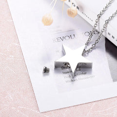 Silver Shining Star Shaped Cremation Urn Necklace