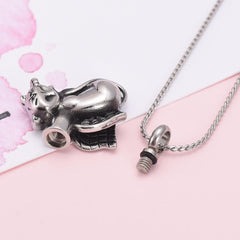 Silver Sleeping Cat Angel Cremation Urn Necklace