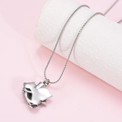 Silver Sleeping Cat Angel Cremation Urn Necklace