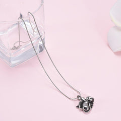 Silver Sleeping Cat Angel Cremation Urn Necklace