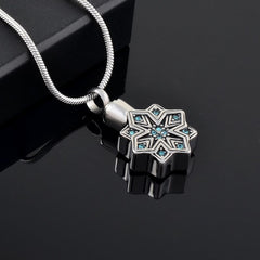 Silver Snowflake Cremation Urn Necklace with Rhinestones