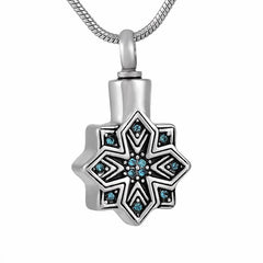 Silver Snowflake Cremation Urn Necklace with Rhinestones