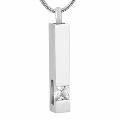 Silver Square Column With Rhinestone Cremation Urn Necklace