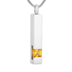 Silver Square Column With Rhinestone Cremation Urn Necklace