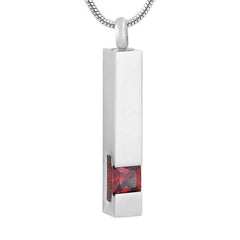 Silver Square Column With Rhinestone Cremation Urn Necklace
