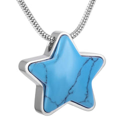 Silver Star With Turquoise Cremation Urn Necklace