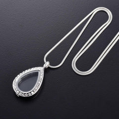 Silver Teardrop With Rhinestones Cremation Urn Necklace