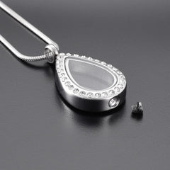 Silver Teardrop With Rhinestones Cremation Urn Necklace
