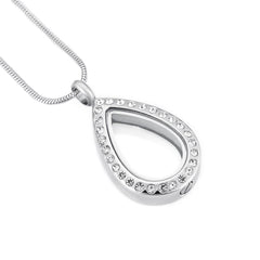 Silver Teardrop With Rhinestones Cremation Urn Necklace