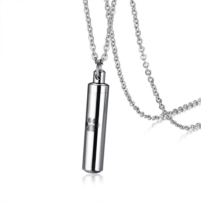 Silver Vial Pet Paw Cremation Necklace