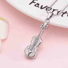 Silver Violin Cremation Urn Necklace