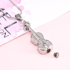 Silver Violin Cremation Urn Necklace