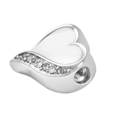 Silver & White Heart Shaped Cremation Urn Necklace With Rhinestones